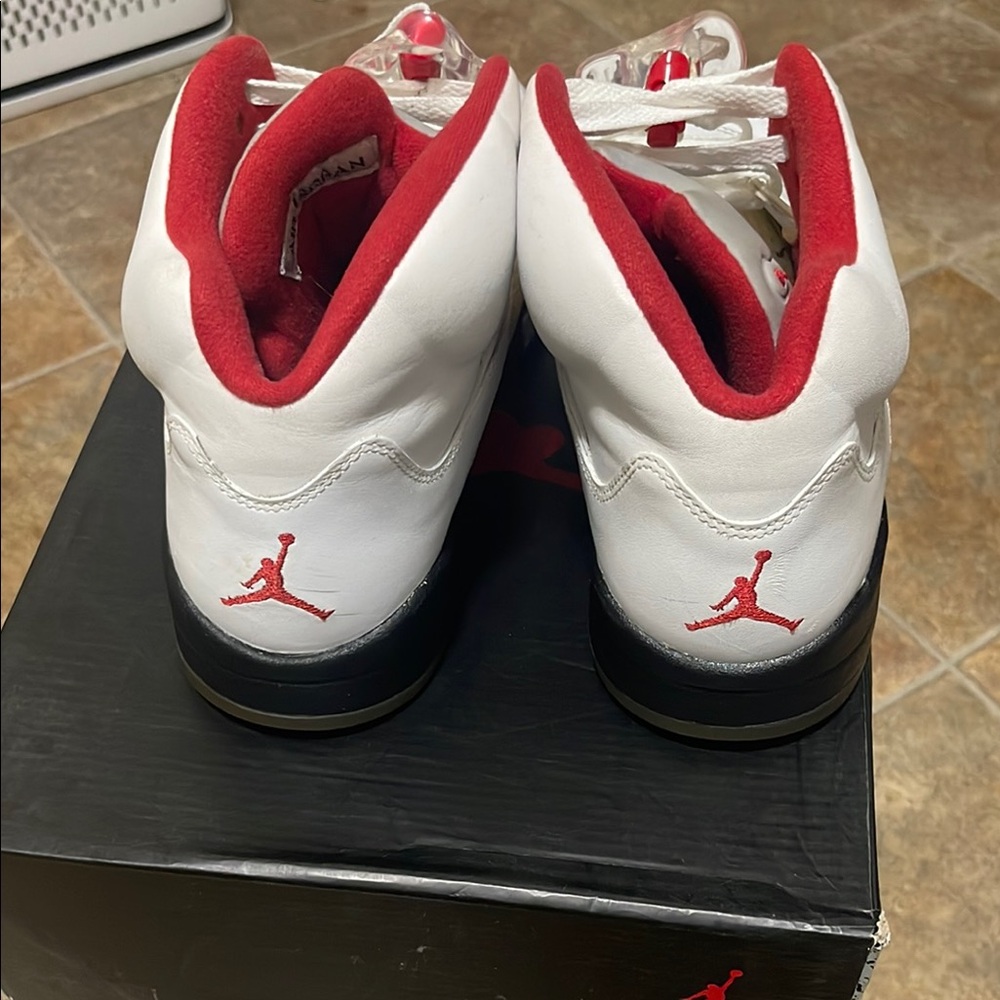 Air Jordan 5 Retro White and Red Sneakers